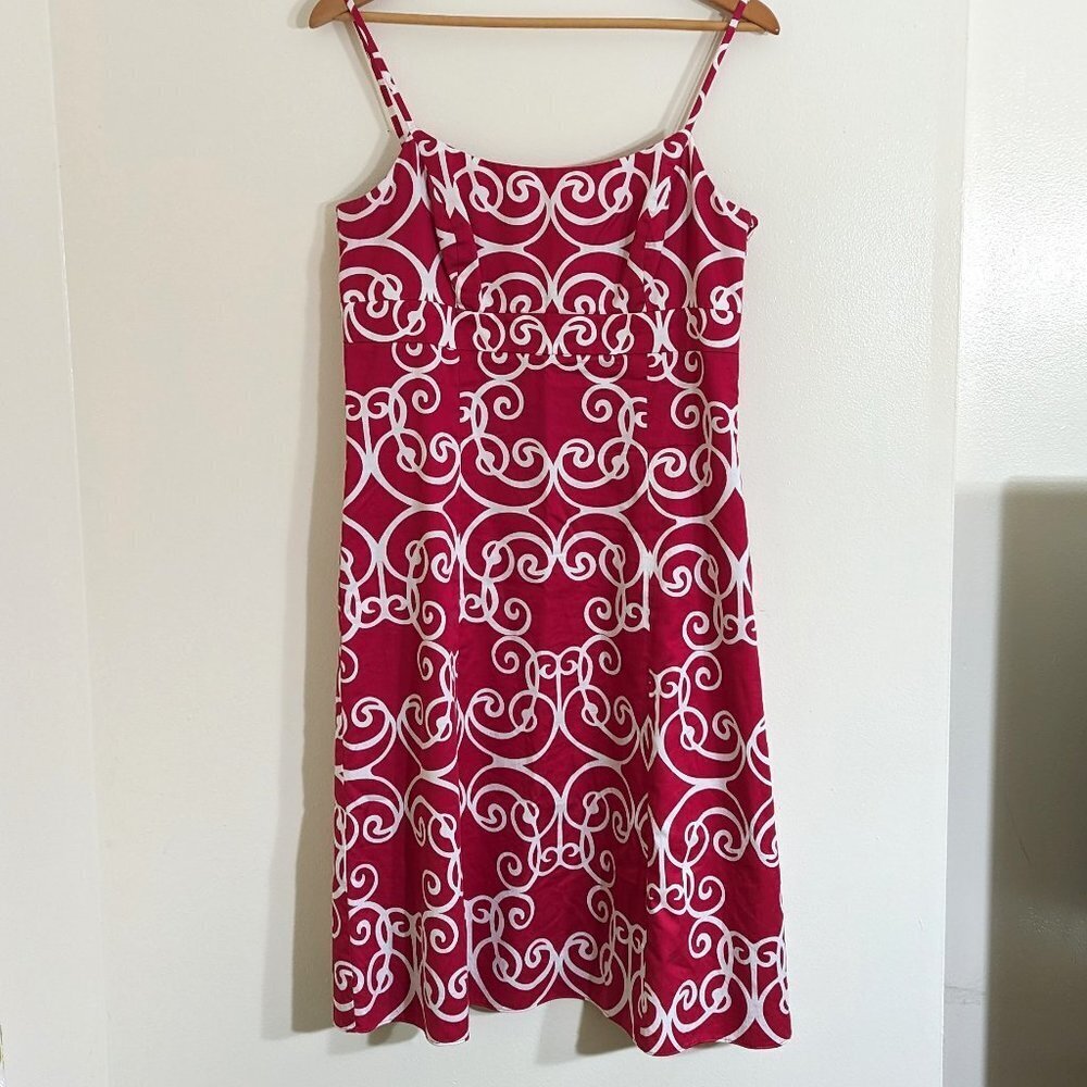 Ann Taylor Swirl A-line‎ Empire Waist Midi Dress Pink Size 8